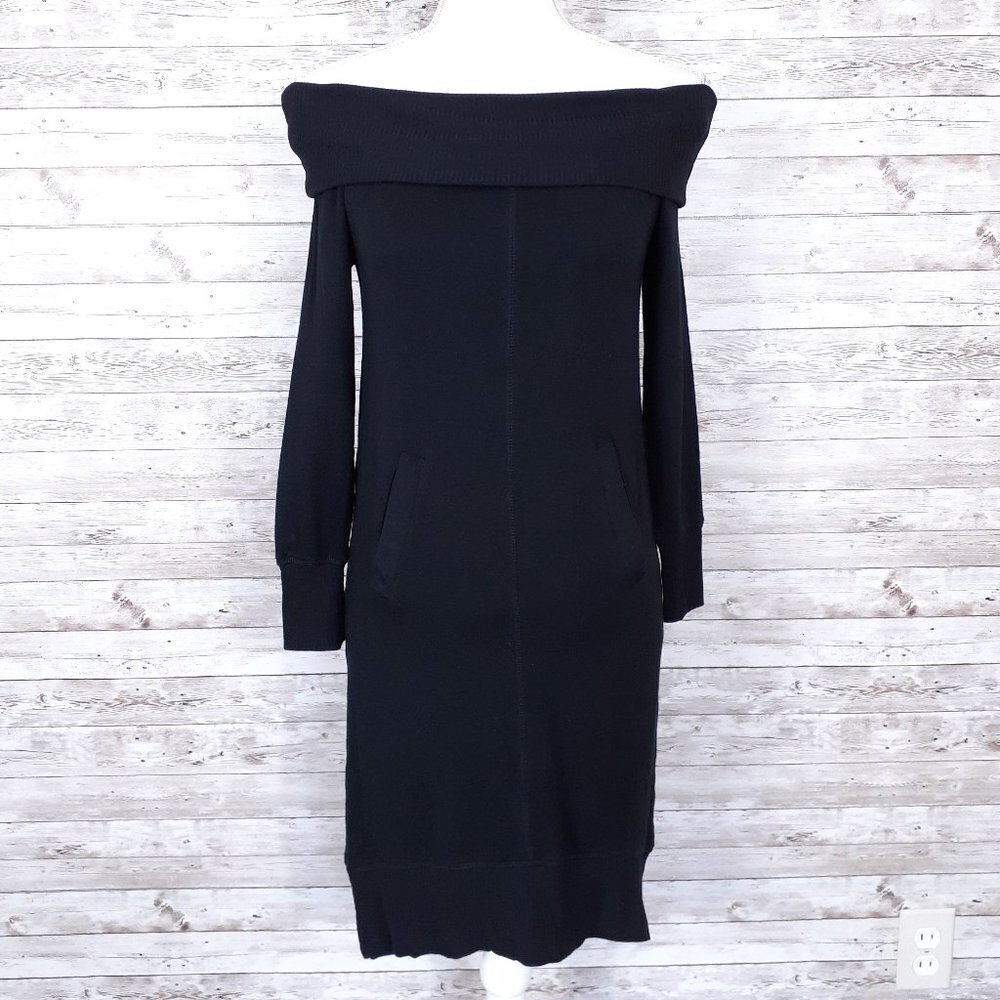 Fourteenth Place Off Shoulder Jersey Dress XS Black Pockets 839